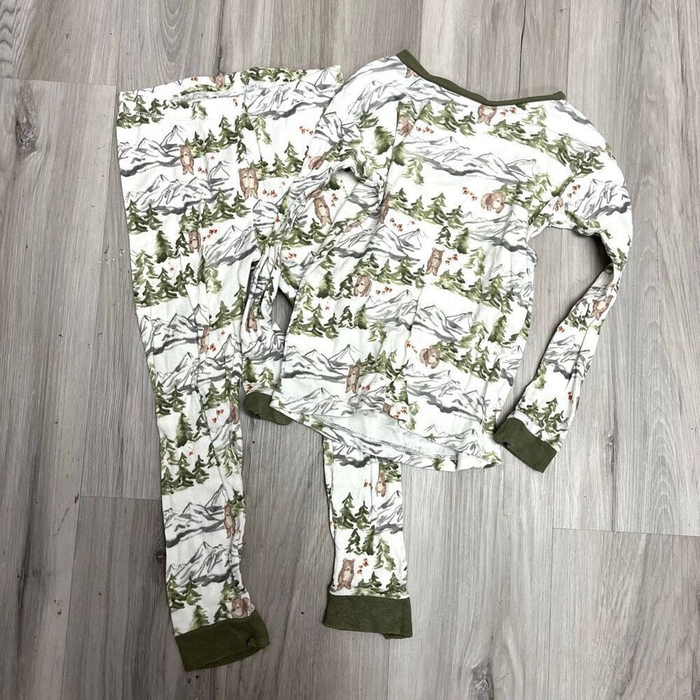 Burt’s Bees PJ Set Kids 4T Bear in the Evergreen Forest Print Long Sleeve & Pant